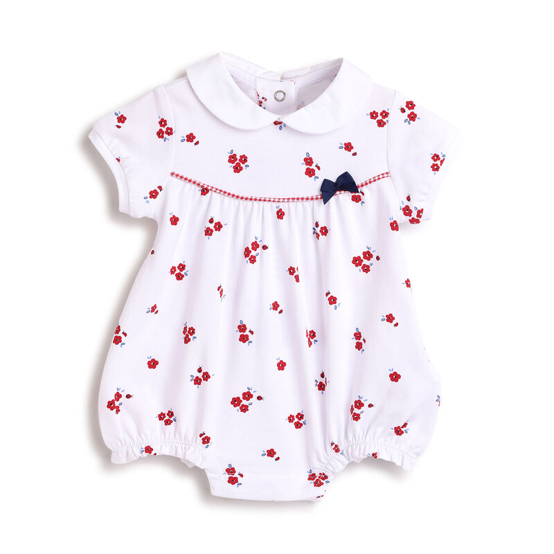 Girls White and Red Printed Short Sleeve Rompers image number 0